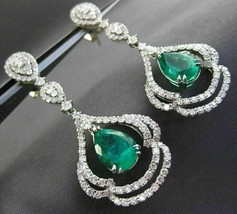 5.50Ct Pear Cut CZ Green Emerald Drop Dangle Earrings 14K White Gold Plated - £113.87 GBP