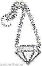 Collar de Diamantes Nuevo Estrás Colgante Con 41.9cm Cubano Eslabón 10mm Cadena - £15.13 GBP