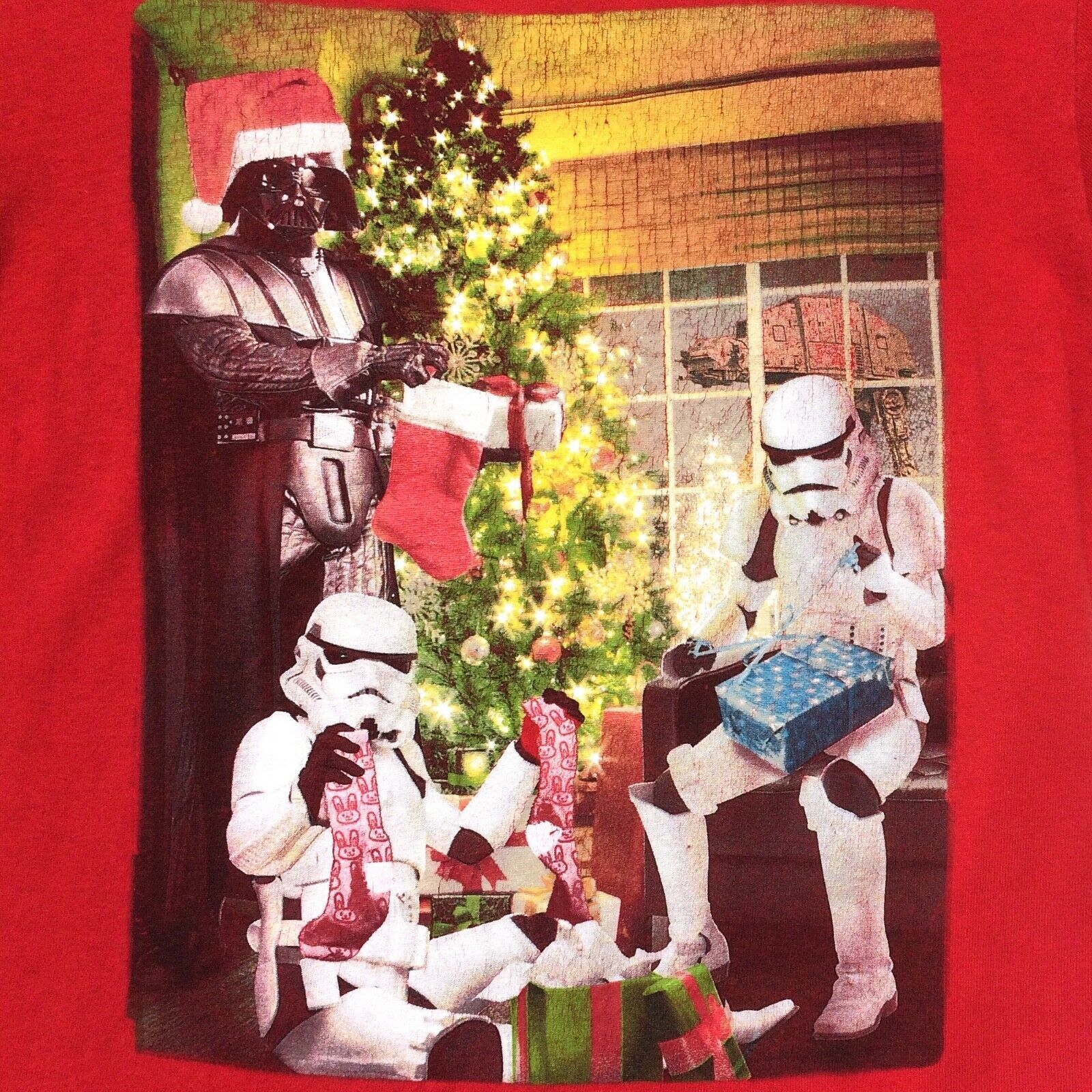 Primary image for  Star Wars T-Shirt size S red Xmas Christmas shirt Storm Troopers Darth Vader 
