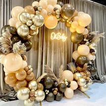 Baby Shower Decoration 140Pcs Coffee Brown Balloon Arch Garland Kit Chrome Gold  - £17.91 GBP