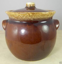 Hull USA Brown Drip Pottery Large Bowl &amp; Lid Ovenproof 6.5&quot; tall - £12.92 GBP