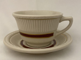 Vintage SHENANGO China Anchor Hocking Cup &amp; Saucer Embossed Laurel Red G... - £46.70 GBP