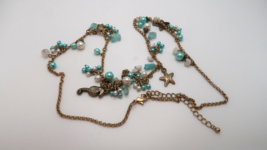 Vintage Gold Blue Faux Pearl Sea Life Necklace 30&quot;-33&quot; - £7.91 GBP