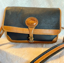 Vintage Dooney and Bourke Allweather Leather Blue Tan Surrey Shoulder Bag - £73.07 GBP