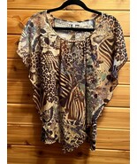 EUC WOMENS SHORT SLEEVE TOP CAPELET NOTATONS Leopard Flowy Layered Pullover - $9.69