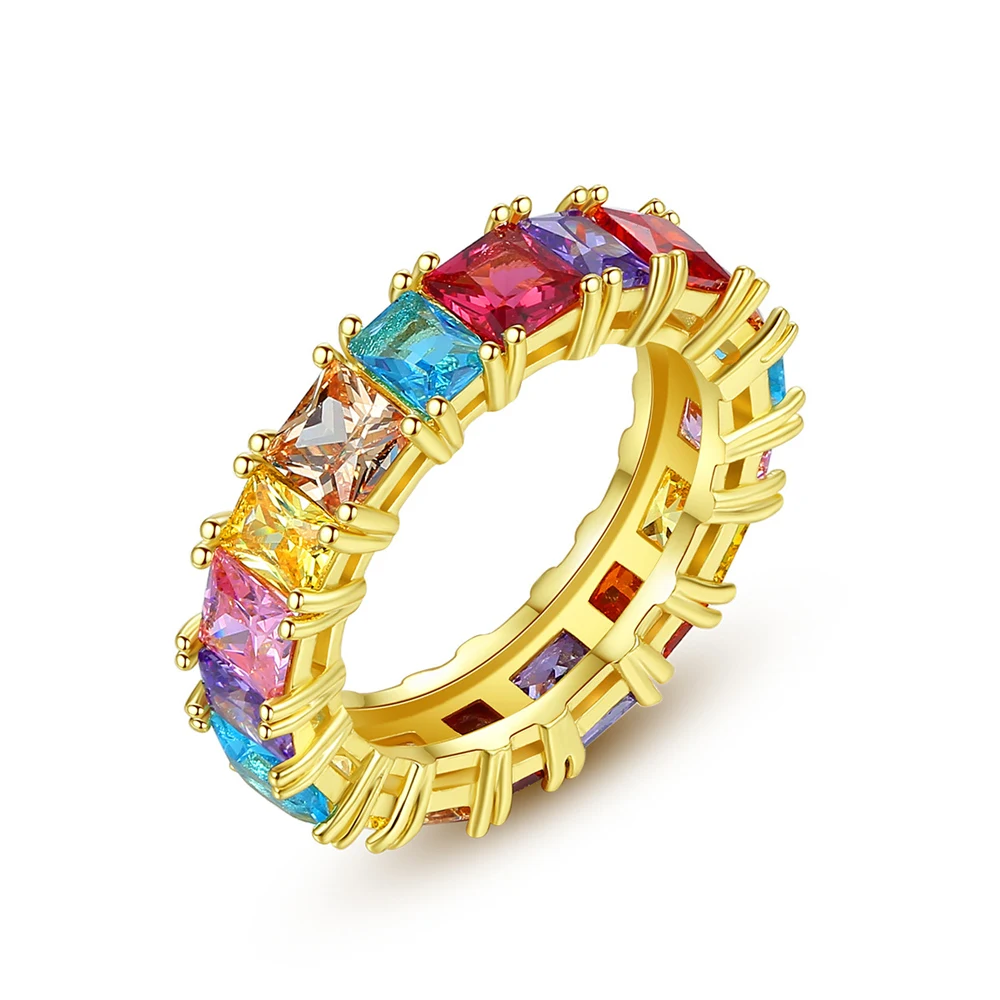 Square Design GolRings Baguette Ring For Women Men party gift charm Multicolor C - £11.91 GBP