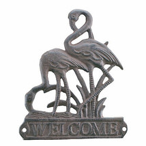 Flamingo Welcome Plaque Brown Cast Iron Beach Themed Sign - £11.32 GBP