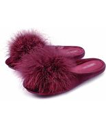 Velvet Memory Foam Slipper Wine Red Feather Size 7-8 Christmas Holiday Gift - $33.99