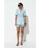 ZARA BABY BLUE FITTED SHORT SLEEVE LINEN BLAZER M - €102,09 EUR
