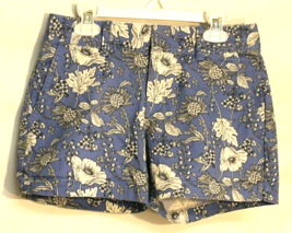 Gap Chino Shorts Woman Size 00 Blue &amp; White Floral Pockets Flat Front Mid Rise - £10.98 GBP