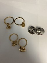 Trifari Crown Lot Of 3 Pairs Clip Earrings Two Hoop &amp; Geometric - £15.51 GBP