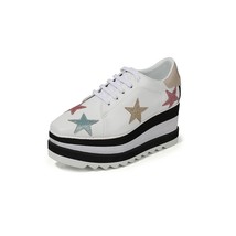 Ury women platform shoes stars rivet square toe heighten mix color casual shoes lace up thumb200
