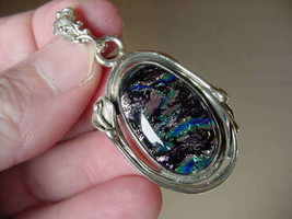 (#D-213-A) Dichroic Fused Glass Silver Pendant Pink Green Blue Sky - £62.21 GBP