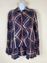Signature Studio Womens Size M Plaid Pocket Ruffle Button Up Shirt Long Sleeve - £5.63 GBP