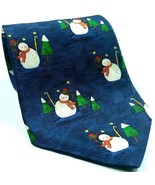 Hallmark Holiday Traditions Snowman Christmas Trees Novelty Silk Necktie - $11.29
