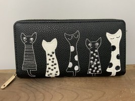 Cats Wallet Cute Cat Appliqué Stitched Black White Zip Around Case 8 Cards NEW! - £19.07 GBP