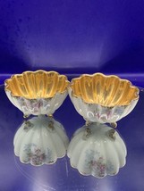 Pair Antique Victorian Lusterware  Footed Nut Bowls  Pink English Rose - $23.75