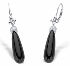 Sterling Silver Black Onyx Cz Teardrop Earrings - £94.35 GBP