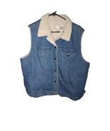 Emma James Womens 3 Vest Blue Denim Cotton Sherpa Lined Button-up Collared - $27.56 CAD