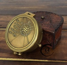 Vintage Style Engraved Brass Pocket Compass With Leather Case Working Compass - £37.36 GBP