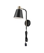 1-Light Plug-In Or Hardwire Wall Sconce, Matte Black, Antique Brass Acce... - £41.43 GBP