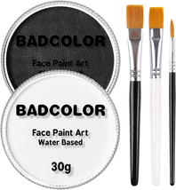 Black &amp; Clown White Face Body Paint with 3Pcs Painting Brushes Set, Water Based - £12.72 GBP