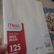 Mead Wide Ruled Loose-Leaf Filler Paper 8&quot;x10.50&quot; 125 Sheets 3 Hole Punc... - £3.92 GBP