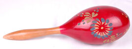 Vintage Maraca Shaker Percussion Handmade-Red-Carved Floral Design-Music - $14.99