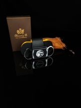 Brizard and Co Genuine Caiman Alligator Black & Yellow V Cigar Cutter w Pouch image 2