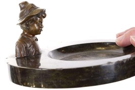 c1900 Echte Bronce Austrian Bronze  Boy  marble ashtray - $153.45