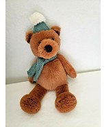 Mahattan Toy Teddy Bear Plush Stuffed Animal Brown Green Knit Scarf Hat - £19.42 GBP
