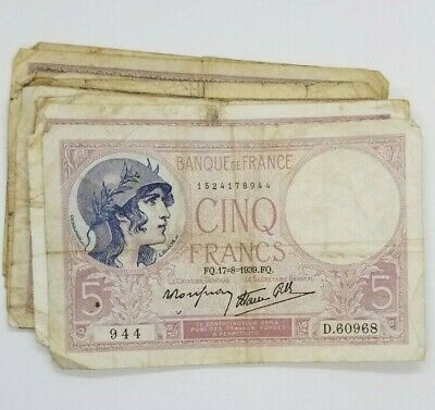 FRANCE LOT OF 10 BANKNOTES 5 FRANCS 1939 VERY RARE NICE CIRCULATED NO RESERVE - $93.11