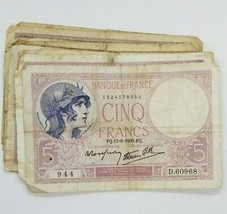 FRANCE LOT OF 10 BANKNOTES 5 FRANCS 1939 VERY RARE NICE CIRCULATED NO RE... - $93.11