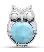 Sterling Silver Natural Larimar Owl Pendant - $35.99