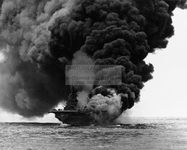 Uss Bunker Hill Burning After Two Japanese Kamikaze Attacks WW2 8X10 Photo - $11.32