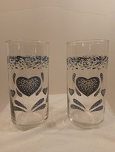Set of 2 Vintage Corning Blue Sponge Hearts Glassware Tumbler (Corelle) - $19.70