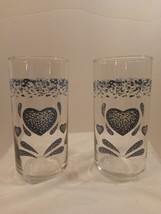 Set of 2 Vintage Corning Blue Sponge Hearts Glassware Tumbler (Corelle) - £14.71 GBP