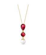 Galaxy Gold 14K Solid Yellow Gold Pearl &amp; Ruby Pendant Necklace, 16 Inch... - $791.99