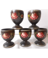Wood Multi-Colored Hand Decorated Poached Egg Cups Set 5 Swiss Rustic Ch... - £23.67 GBP