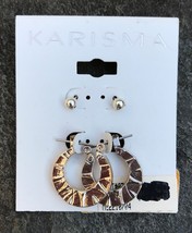 Karisma 2 Pairs of Silver Tone Hoop &amp; Stud Pierced Earrings Classic Style - £4.69 GBP