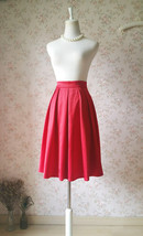 Red Midi Length Pleated Skirt Outfit Women Custom Plus Size Satin Party ... - $59.99