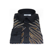 Men CEREMONIA Turkey Shirt 100% Cotton Fancy Rhine Stone #Roma 15 Black Slim Fit image 8