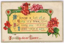 Postcard Embossed Valentine For My Dear Love Flowers - £3.13 GBP