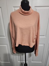 Women&#39;s Long Sleeve Turtleneck Cropped Shirt -Peach Orange -waffle mater... - £8.68 GBP