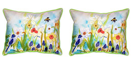 Pair of Betsy Drake Bird and Daffodils Large Indoor Outdoor Pillows 18x18 - £70.23 GBP