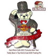 Hard Rock Cafe 2001 Fukuoka Teddy Bear Top Hat New Years Trading Pin - £11.95 GBP