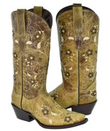 Womens Cowboy Boots Sand Western Wear Leather Floral Embroidered Snip Toe - €67,40 EUR