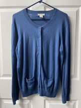 Orvis Wool Cashmere Blend Snap Blue Womens Cardigan Size L Pockets Grannycore - £22.07 GBP
