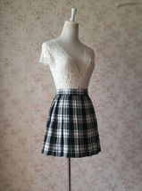 Black White Plaid Mini Skirt Women Girl A-line Pleated Plaid Skirt Outfit image 3