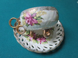 Royal Halsey Japan Mid Century cup/saucer, lusterware, gold and roses [a... - £50.26 GBP